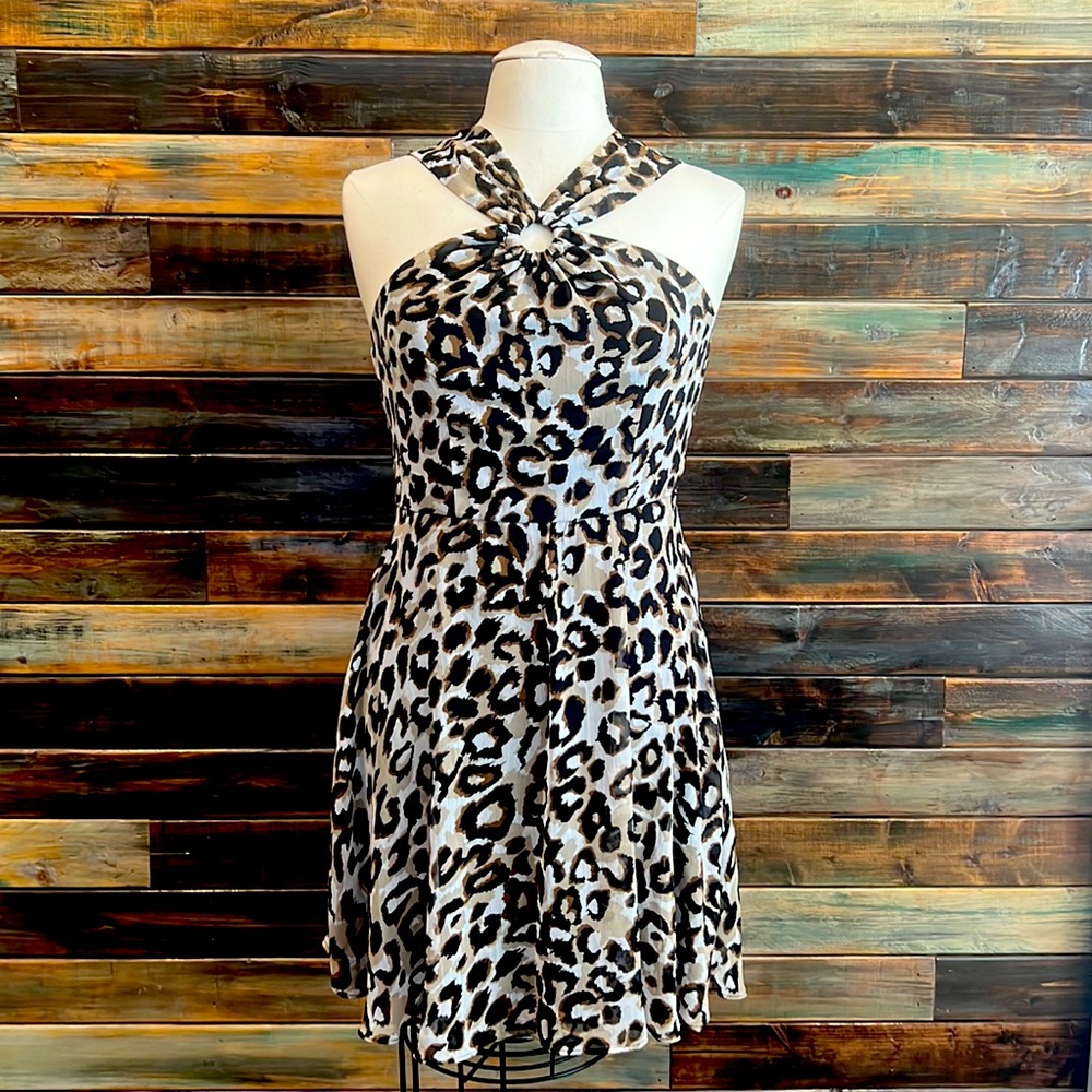 Leopard cheetah halter dress 6 small Bisou Bisou date night girl’s night out